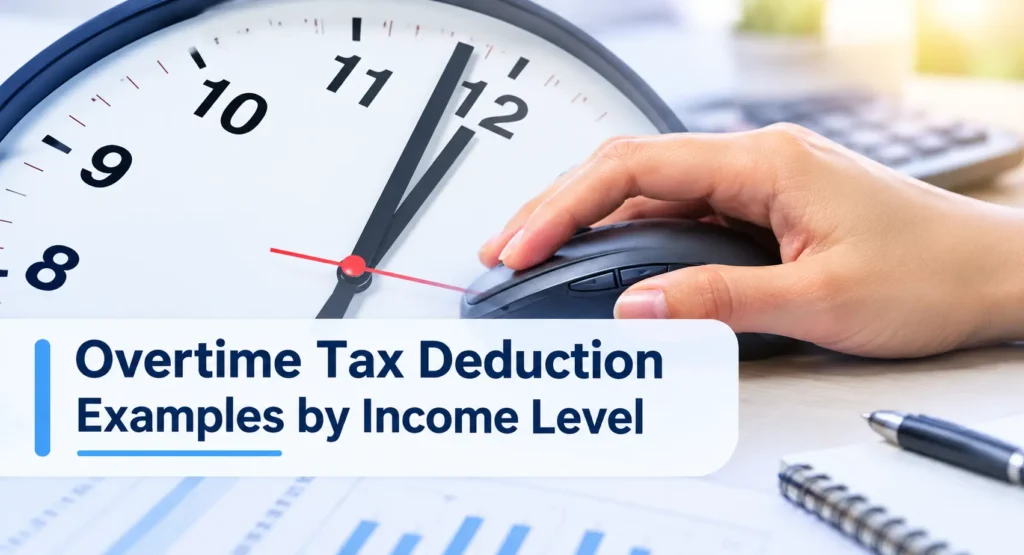 Overtime Tax Deduction Examples by Income Level showing a clock